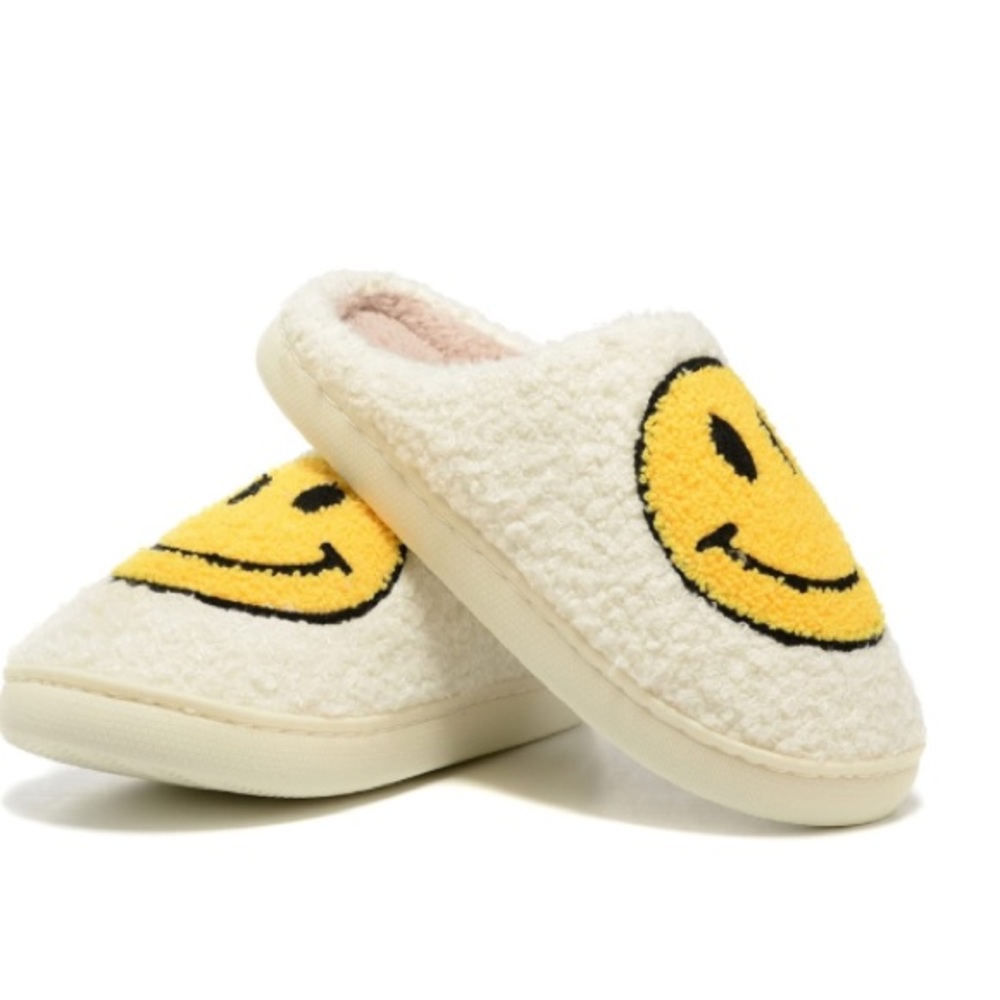 Cream and Yellow Smiley Face Slippers